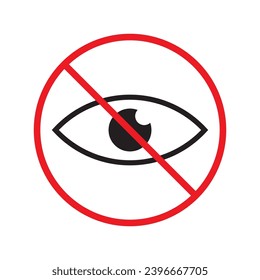 Forbidden eye vector icon. Warning, caution, attention, restriction, label, ban, danger. No spy flat sign design pictogram symbol. No eyes icon UX UI