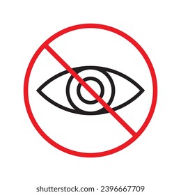 Forbidden eye vector icon. Warning, caution, attention, restriction, label, ban, danger. No spy flat sign design pictogram symbol. No eyes icon UX UI