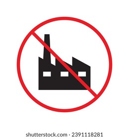 Icono vectorial de fábrica prohibida. Advertencia prohibida, precaución, atención, peligro de etiqueta de restricción. No hay diseño de señales planas de fábrica. Símbolo de fábrica pictograma UX UI