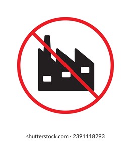 Icono vectorial de fábrica prohibida. Advertencia prohibida, precaución, atención, peligro de etiqueta de restricción. No hay diseño de señales planas de fábrica. Símbolo de fábrica pictograma UX UI