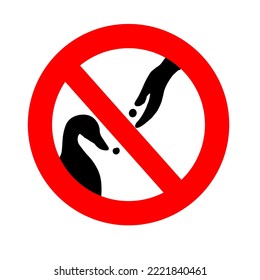 It is forbidden to feed animals. You can't feed the birds. Red round forbidding sign. Vector illustration