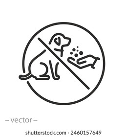 forbidden feed the dog icon, do not food dogs, stop pet eat of hand,  thin line web symbol on white background - editable stroke vector illustration eps 10