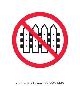 Icono vectorial de la cerca prohibida. Advertencia, precaución, atención, restricción, etiqueta, prohibición, peligro. No hay ningún símbolo de pictograma de diseño de señas planas. No hay icono de cerca