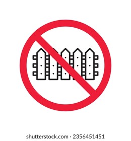 Icono vectorial de la cerca prohibida. Advertencia, precaución, atención, restricción, etiqueta, prohibición, peligro. No hay ningún símbolo de pictograma de diseño de señas planas. No hay icono de cerca