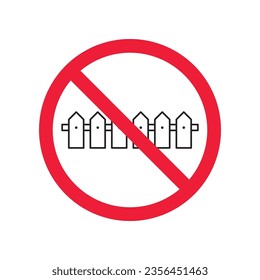 Icono vectorial de la cerca prohibida. Advertencia, precaución, atención, restricción, etiqueta, prohibición, peligro. No hay ningún símbolo de pictograma de diseño de señas planas. No hay icono de cerca