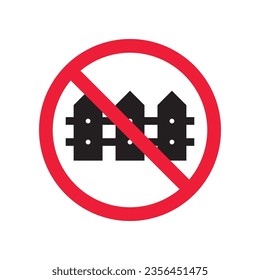 Icono vectorial de la cerca prohibida. Advertencia, precaución, atención, restricción, etiqueta, prohibición, peligro. No hay ningún símbolo de pictograma de diseño de señas planas. No hay icono de cerca