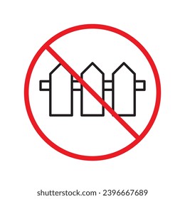 Icono vectorial de la cerca prohibida. Advertencia, precaución, atención, restricción, etiqueta, prohibición, peligro. No hay ningún símbolo de pictograma de diseño de señas planas. No hay un icono de cerca