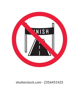 Icono vectorial de fin prohibido. Advertencia, precaución, atención, restricción, etiqueta, prohibición, peligro. No hay ningún símbolo de pictograma de diseño de signo plano de acabado. Icono de fin de carrera