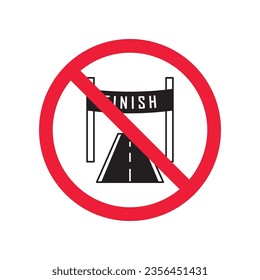 Forbidden finish vector icon. Warning, caution, attention, restriction, label, ban, danger. No finish flat sign design pictogram symbol. No race finish flag icon