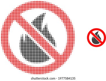 Forbidden fire halftone dotted icon illustration. Halftone pattern contains circle elements. Vector illustration of forbidden fire icon on a white background.
