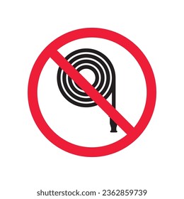 Forbidden fire hose icon. No fire hose icon. No hose vector sign. Warning, caution, attention, restriction, danger flat sign design symbol pictogram