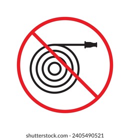Forbidden fire hose icon. No fire hose icon. No hose vector sign. Warning, caution, attention, restriction, danger flat sign design symbol pictogram