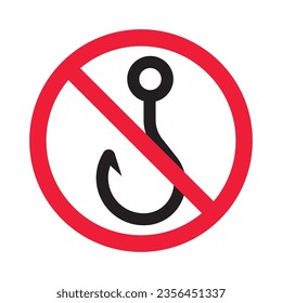 Forbidden fish hook vector icon. Warning, caution, attention, restriction, label, ban, danger. No fishing hook flat sign design pictogram symbol. No fishing hook icon
