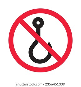 Forbidden fish hook vector icon. Warning, caution, attention, restriction, label, ban, danger. No fishing hook flat sign design pictogram symbol. No fishing hook icon