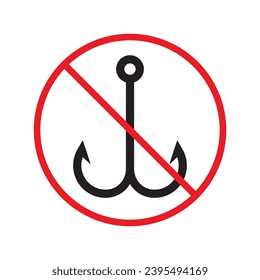 Forbidden fish hook vector icon. Warning, caution, attention, restriction, label, ban, danger. No fishing hook flat sign design pictogram symbol. No fishing hook icon UX UI