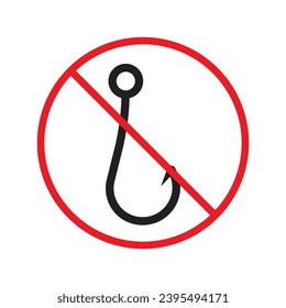 Forbidden fish hook vector icon. Warning, caution, attention, restriction, label, ban, danger. No fishing hook flat sign design pictogram symbol. No fishing hook icon UX UI