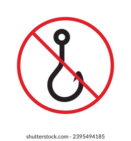 Forbidden fish hook vector icon. Warning, caution, attention, restriction, label, ban, danger. No fishing hook flat sign design pictogram symbol. No fishing hook icon UX UI