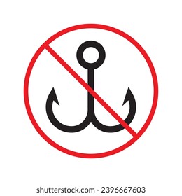 Forbidden fish hook vector icon. Warning, caution, attention, restriction, label, ban, danger. No fishing hook flat sign design pictogram symbol. No fishing hook icon UX UI
