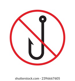 Forbidden fish hook vector icon. Warning, caution, attention, restriction, label, ban, danger. No fishing hook flat sign design pictogram symbol. No fishing hook icon UX UI