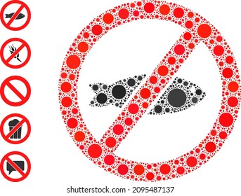 Forbidden fish mosaic icon. Vector mosaic is composed from scattered infection elements. Covid-2019 mosaic forbidden fish icon, and other icons. Forbidden fish mosaic for epidemic images.