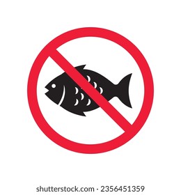 Forbidden fish vector icon. Warning, caution, attention, restriction, label, ban, danger. No fishing flat sign design pictogram symbol. No fish icon