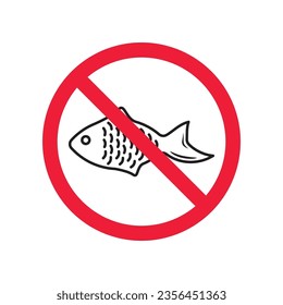 Forbidden fish vector icon. Warning, caution, attention, restriction, label, ban, danger. No fishing flat sign design pictogram symbol. No fish icon