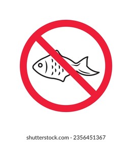 Forbidden fish vector icon. Warning, caution, attention, restriction, label, ban, danger. No fishing flat sign design pictogram symbol. No fish icon