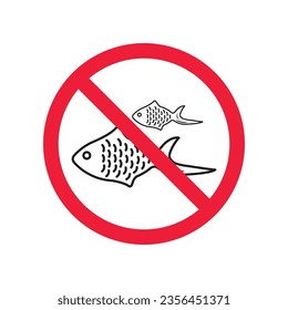 Forbidden fish vector icon. Warning, caution, attention, restriction, label, ban, danger. No fishing flat sign design pictogram symbol. No fish icon
