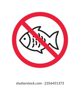 Forbidden fish vector icon. Warning, caution, attention, restriction, label, ban, danger. No fishing flat sign design pictogram symbol. No fish icon