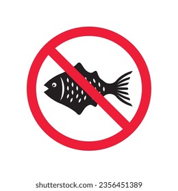 Forbidden fish vector icon. Warning, caution, attention, restriction, label, ban, danger. No fishing flat sign design pictogram symbol. No fish icon