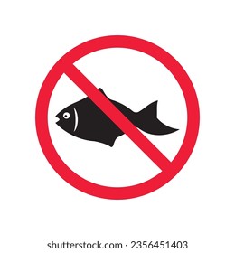 Forbidden fish vector icon. Warning, caution, attention, restriction, label, ban, danger. No fishing flat sign design pictogram symbol. No fish icon