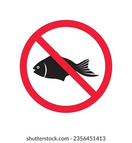 Forbidden fish vector icon. Warning, caution, attention, restriction, label, ban, danger. No fishing flat sign design pictogram symbol. No fish icon