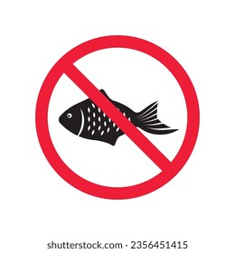 Forbidden fish vector icon. Warning, caution, attention, restriction, label, ban, danger. No fishing flat sign design pictogram symbol. No fish icon