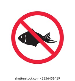 Icono vectorial de pescado prohibido. Advertencia, precaución, atención, restricción, etiqueta, prohibición, peligro. No hay símbolo de pictograma de diseño de señas planas de pesca. Sin icono de pescado