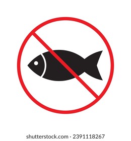 Forbidden fish vector icon. Warning, caution, attention, restriction, label, ban, danger. No fishing flat sign design pictogram symbol. No fish icon UX UI