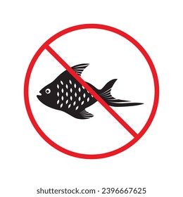 Forbidden fish vector icon. Warning, caution, attention, restriction, label, ban, danger. No fishing flat sign design pictogram symbol. No fish icon UX UI