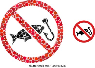Forbidden fishing vector composition of small circles in variable sizes and color shades. Small circles are united into forbidden fishing vector illustration. Abstract vector illustration.
