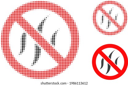 Forbidden flavors halftone dotted icon. Halftone pattern contains round pixels. Vector illustration of forbidden flavors icon on a white background.