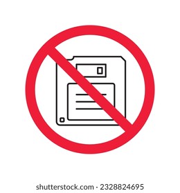 Forbidden floppy disk icon. No floppy disk vector sign. Prohibited disc icon. Warning, caution, attention, restriction. No floppy disk icon. EPS 10 flat symbol pictogram