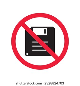 Forbidden floppy disk icon. No floppy disk vector sign. Prohibited disc icon. Warning, caution, attention, restriction. No floppy disk icon. EPS 10 flat symbol pictogram