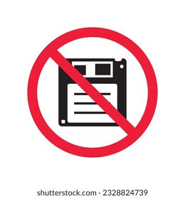 Forbidden floppy disk icon. No floppy disk vector sign. Prohibited disc icon. Warning, caution, attention, restriction. No floppy disk icon. EPS 10 flat symbol pictogram