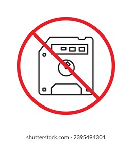 Forbidden floppy disk icon. No floppy disk vector sign. Prohibited disc icon. Warning, caution, attention, restriction. No floppy disk icon. Flat symbol pictogram UX UI