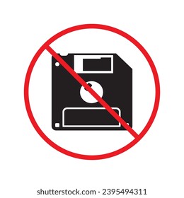 Forbidden floppy disk icon. No floppy disk vector sign. Prohibited disc icon. Warning, caution, attention, restriction. No floppy disk icon. Flat symbol pictogram UX UI