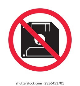 Forbidden floppy disk vector icon. Warning, caution, attention, restriction, label, ban, danger. No dloppy disc flat sign design pictogram symbol. No diskette icon