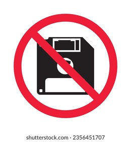 Forbidden floppy disk vector icon. Warning, caution, attention, restriction, label, ban, danger. No dloppy disc flat sign design pictogram symbol. No diskette icon