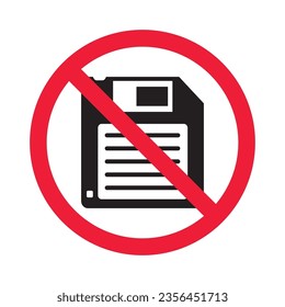 Forbidden floppy disk vector icon. Warning, caution, attention, restriction, label, ban, danger. No dloppy disc flat sign design pictogram symbol. No diskette icon