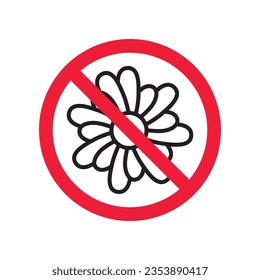 Forbidden flower vector icon. Warning, caution, attention, restriction, label, ban, danger. No flowers flat sign design pictogram symbol. No flowers icon