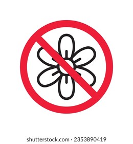 Forbidden flower vector icon. Warning, caution, attention, restriction, label, ban, danger. No flowers flat sign design pictogram symbol. No flowers icon