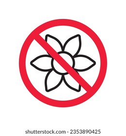 Forbidden flower vector icon. Warning, caution, attention, restriction, label, ban, danger. No flowers flat sign design pictogram symbol. No flowers icon