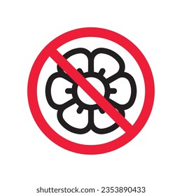 Forbidden flower vector icon. Warning, caution, attention, restriction, label, ban, danger. No flowers flat sign design pictogram symbol. No flowers icon